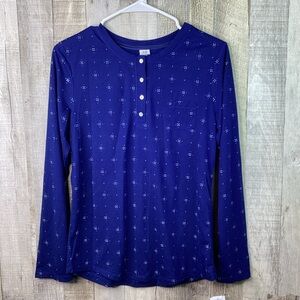 Jaclyn Intimates Size Small Navy Blue Long Sleeve Henley Crewneck Top w/…